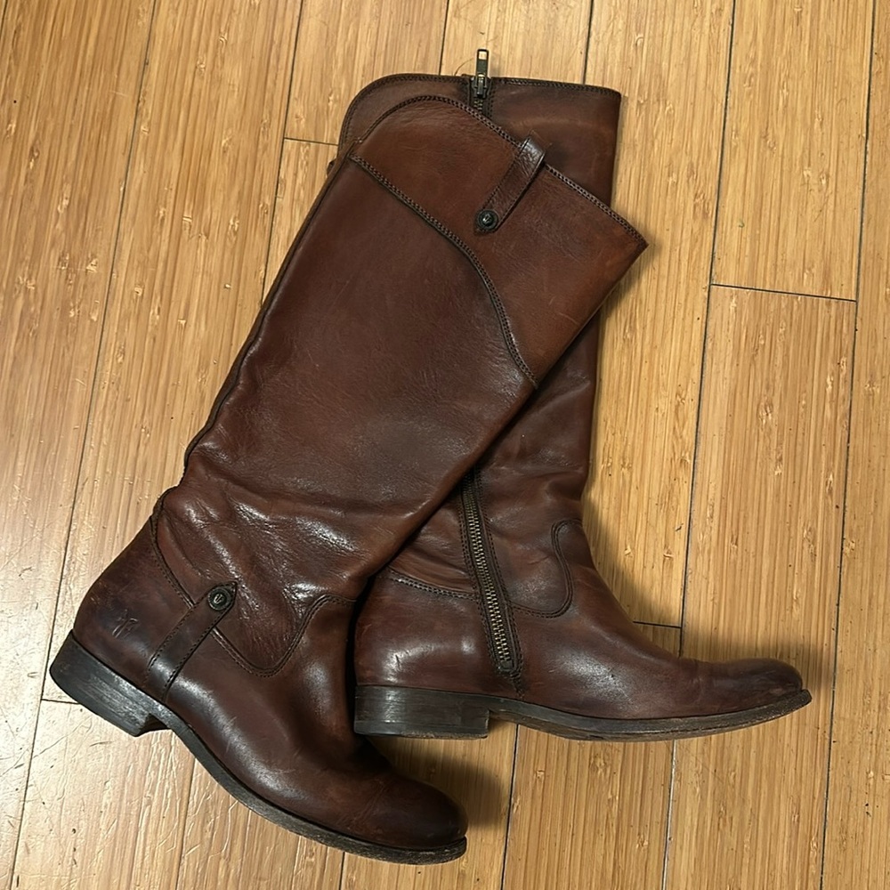 Frye Melissa Button 2 Equestrian-Inspired Tall Boots Leather 15 ½ Height size 7